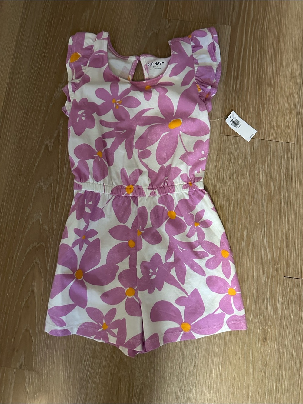Old Navy White and Pink Floral Girls' Romper with Yellow Accents